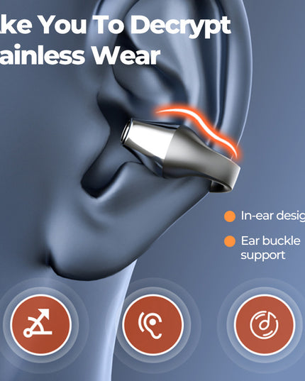 Ear Clip Bone Conduction Headphone Bluetooth-compatible 5.2 HIFI Wireless Earphone Touch Handsfree Sports Noise Cancelling Headset With Mic