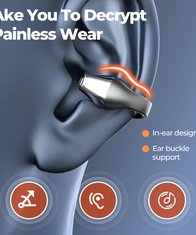 Ear Clip Bone Conduction Headphone Bluetooth-compatible 5.2 HIFI Wireless Earphone Touch Handsfree Sports Noise Cancelling Headset With Mic