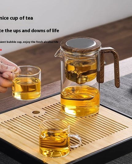 One Click Magnetic Teapot Separation Filtration Glass Tea Pot Wood Handle Tea Water Separation Inner Container Teapot
