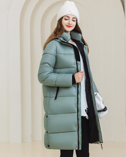 Winter Warm Hooded Coat With Pockets Fashion Simple Long Cotton Jacket Solid Color Outwear Women's Clothing