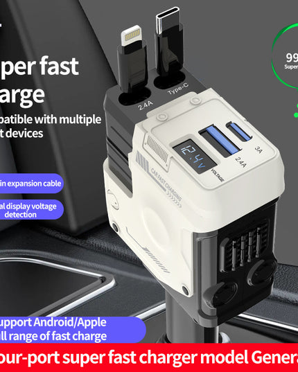Car Charger Fast Charging And Retractable Four-in-one Cigarette Lighter