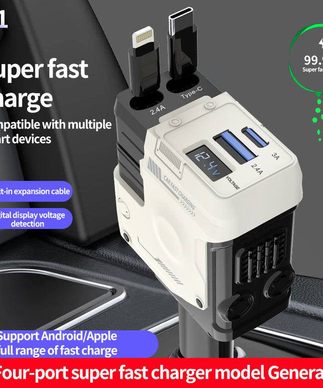 Car Charger Fast Charging And Retractable Four-in-one Cigarette Lighter