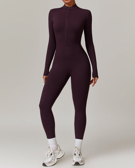 Warm Zipper Long-sleeved Jumpsuit Yoga Fitness Sports Pants Breathable Bodysuit Women's Clothing