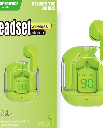 New Mini Transparent Wireless Bluetooth Headset Digital Display ENC Noise Reduction True Wireless Sports Music