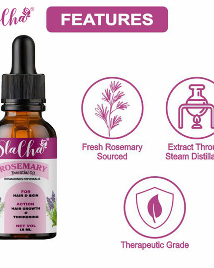 Slacha Rosemary Essential Oil | 100% Pure & Natural | Steam Distilled | For Hair Growth, Skin Care & Relaxation | 15ML (BUY 1 GET 1 FREE)