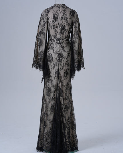 Long Sleeve Round Neck Sexy Lace Banquet Dress