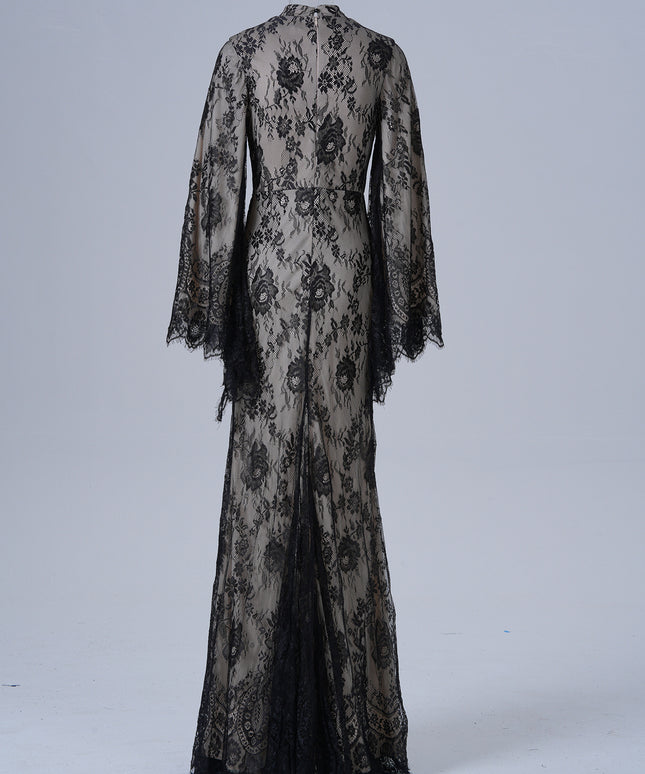 Long Sleeve Round Neck Sexy Lace Banquet Dress