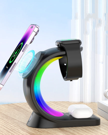 4 In 1 Magnetic Wireless Charger Fast Charging For Smart Phone Atmosphere Light Charging Station For Airpods Pro I-phone Watch