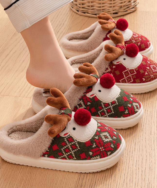 Cute Christmas Elk Plush Slippers Winter Ins Fashion Non-slip Floor Bedroom Home Slippers For Women Fuzzy House Shoes