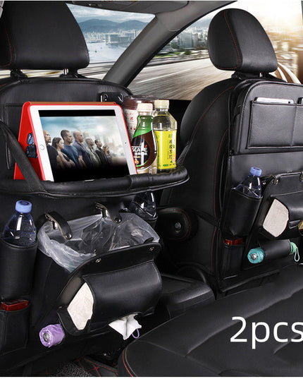 PU Leather Car Storage Bag Multifunction Seat Back Tray Hanging Bag Waterproof Car Organizer Automotive Interior Accessories
