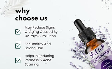 Slacha Lavender Essential Oil | 100% Pure & Natural | Clinically Tested | Steam Distilled | For Hair, Skin & Relaxation | 15ML  (BUY 1 GET 1 FREE)