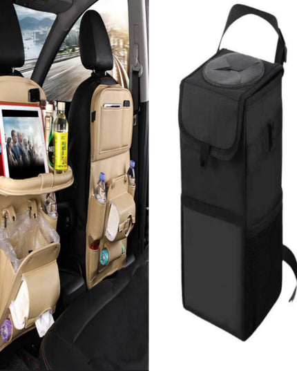 PU Leather Car Storage Bag Multifunction Seat Back Tray Hanging Bag Waterproof Car Organizer Automotive Interior Accessories