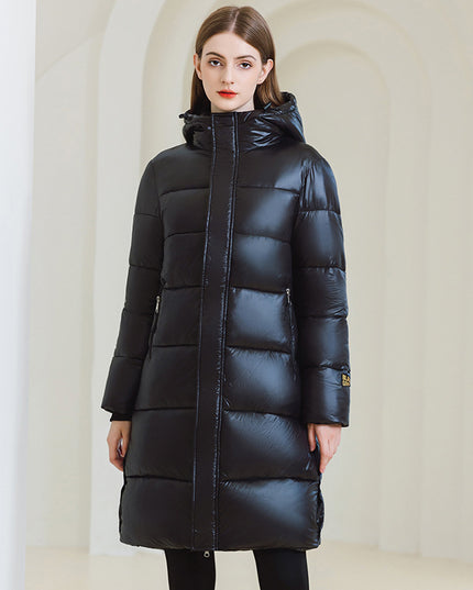 Winter Warm Hooded Coat With Pockets Fashion Simple Long Cotton Jacket Solid Color Outwear Women's Clothing