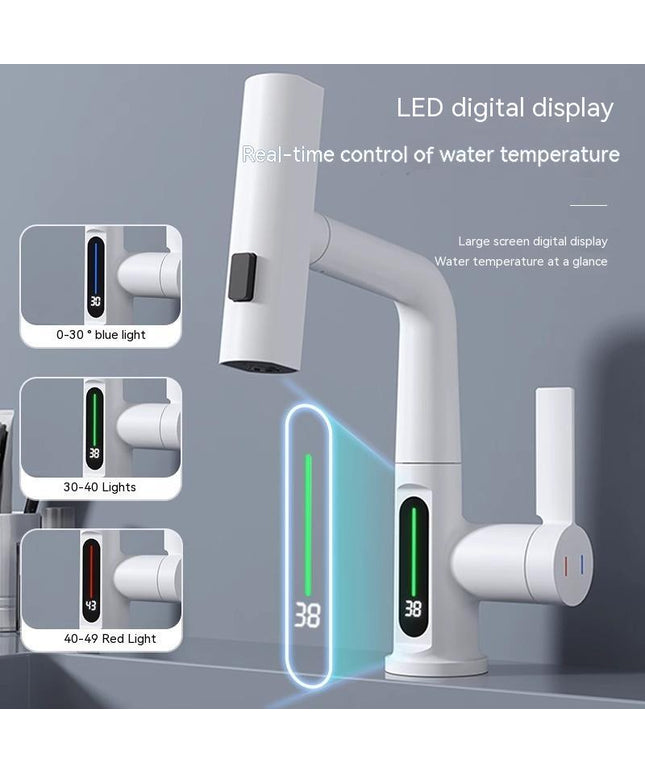 Intelligent Digital Display Faucet Pull-out Basin Faucet Temperature Digital Display Rotation