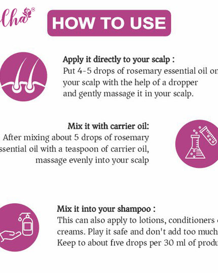 Slacha Rosemary Essential Oil | 100% Pure & Natural | Steam Distilled | For Hair Growth, Skin Care & Relaxation | 15ML (BUY 1 GET 1 FREE)