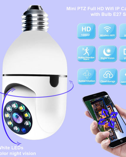 WiFi CAMERA 1080P Bulb 4X Zoom Camera E27 Home 5GWiFi Alarm Monitor