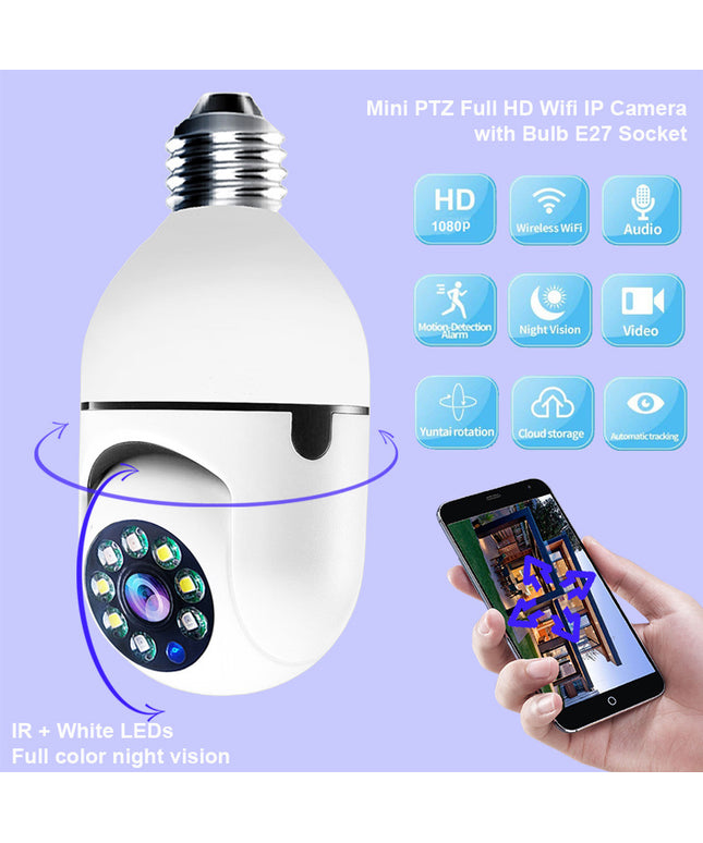 WiFi CAMERA 1080P Bulb 4X Zoom Camera E27 Home 5GWiFi Alarm Monitor