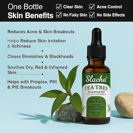 Slacha Tea Tree Essential Oil | 100% Pure & Natural | Steam Distilled | For Hair, Skin & Relaxation | 15ML  (BUY 1 GET 1 FREE)