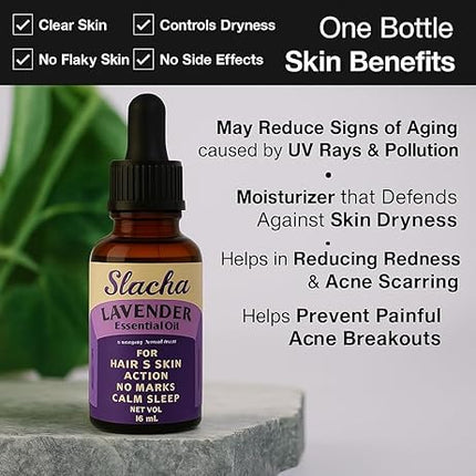 Slacha Lavender Essential Oil | 100% Pure & Natural | Clinically Tested | Steam Distilled | For Hair, Skin & Relaxation | 15ML  (BUY 1 GET 1 FREE)