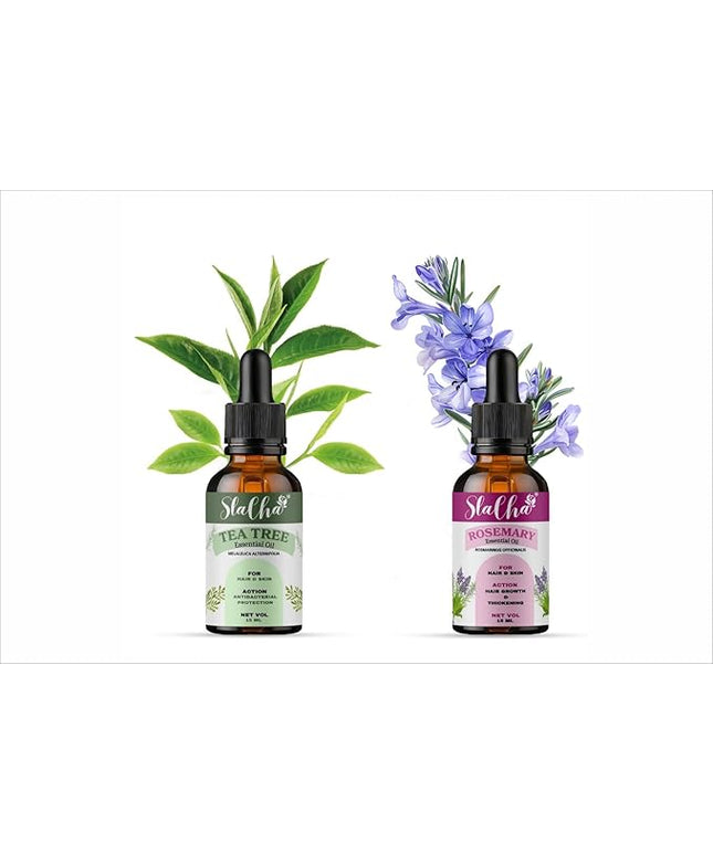 Slacha Tea Tree & Rosemary Essential Oil | 100% Pure & Natural | Steam Distilled | For Hair Growth, Skin Care & Relaxation | 15ML (Pack of 2)  (BUY 1 PACK GET 1 FREE)
