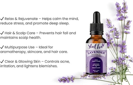 Slacha Lavender Essential Oil | 100% Pure & Natural | Clinically Tested | Steam Distilled | For Hair, Skin & Relaxation | 15ML  (BUY 1 GET 1 FREE)