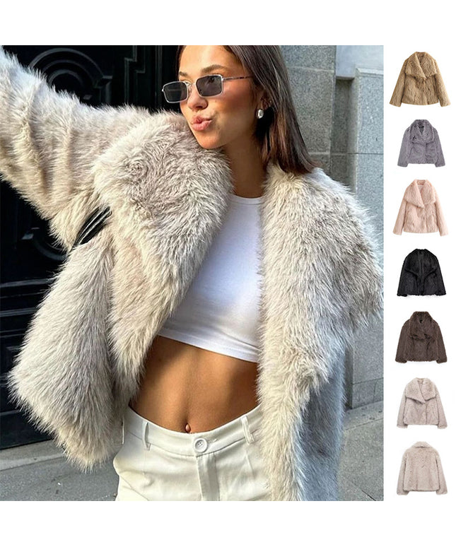 Winter Plush Coat Fashion Warm Thicken Fluffy Lapel Jacket Outwear Casual Long Sleeve Tops Womens Clothing