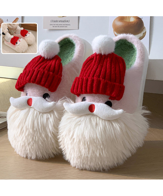 Cute Christmas Santa Claus Home Slippers Winter Warm Indoor Non-slip Floor Plush Shoes For Women