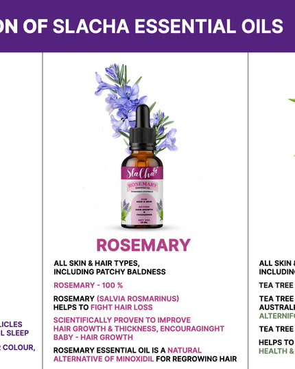 Slacha Lavender, Tea Tree & Rosemary Essential Oil | 100% Pure & Natural | Steam Distilled | For Hair, Skin & Relaxation | 15ML (Pack of 3)  (BUY 1 PACK GET 1 FREE)