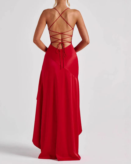 Women's Backless Ruffles Irregular Dress Summer Fashion Evening Party Club Split Suspender Maxi Dresses Clothing