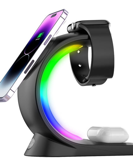 4 In 1 Magnetic Wireless Charger Fast Charging For Smart Phone Atmosphere Light Charging Station For Airpods Pro I-phone Watch