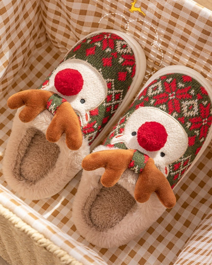 Cute Christmas Elk Plush Slippers Winter Ins Fashion Non-slip Floor Bedroom Home Slippers For Women Fuzzy House Shoes