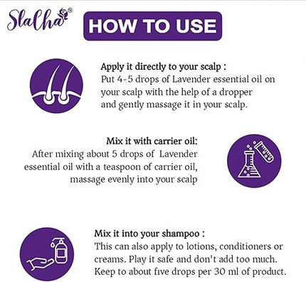 Slacha Lavender Essential Oil | 100% Pure & Natural | Clinically Tested | Steam Distilled | For Hair, Skin & Relaxation | 15ML  (BUY 1 GET 1 FREE)