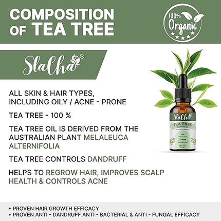 Slacha Tea Tree Essential Oil | 100% Pure & Natural | Steam Distilled | For Hair, Skin & Relaxation | 15ML  (BUY 1 GET 1 FREE)