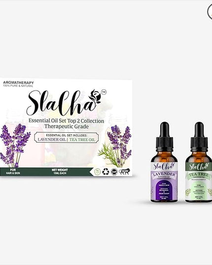 Slacha Lavender & Tea Tree Essential Oil | 100% Pure & Natural | Steam Distilled | For Hair, Skin & Relaxation | 15ML (Pack of 2)  (BUY 1 PACK GET 1 FREE)