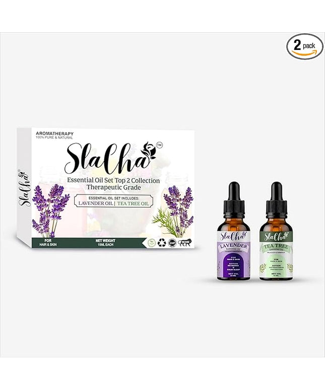 Slacha Lavender & Tea Tree Essential Oil | 100% Pure & Natural | Steam Distilled | For Hair, Skin & Relaxation | 15ML (Pack of 2)  (BUY 1 PACK GET 1 FREE)