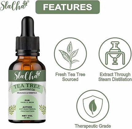 Slacha Tea Tree Essential Oil | 100% Pure & Natural | Steam Distilled | For Hair, Skin & Relaxation | 15ML  (BUY 1 GET 1 FREE)