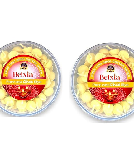 Belxia Pure Cow Ghee Diya for Puja-200 Ghee Wicks|100% Wax Free Ghee Batti for Pooja Aarti| Readymade Ghee Diya Batti| jyot for puja|Diyas batti for puja| Pooja Items (pck of 2)