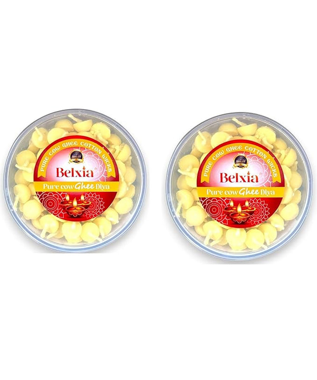 Belxia Pure Cow Ghee Diya for Puja-200 Ghee Wicks|100% Wax Free Ghee Batti for Pooja Aarti| Readymade Ghee Diya Batti| jyot for puja|Diyas batti for puja| Pooja Items (pck of 2)