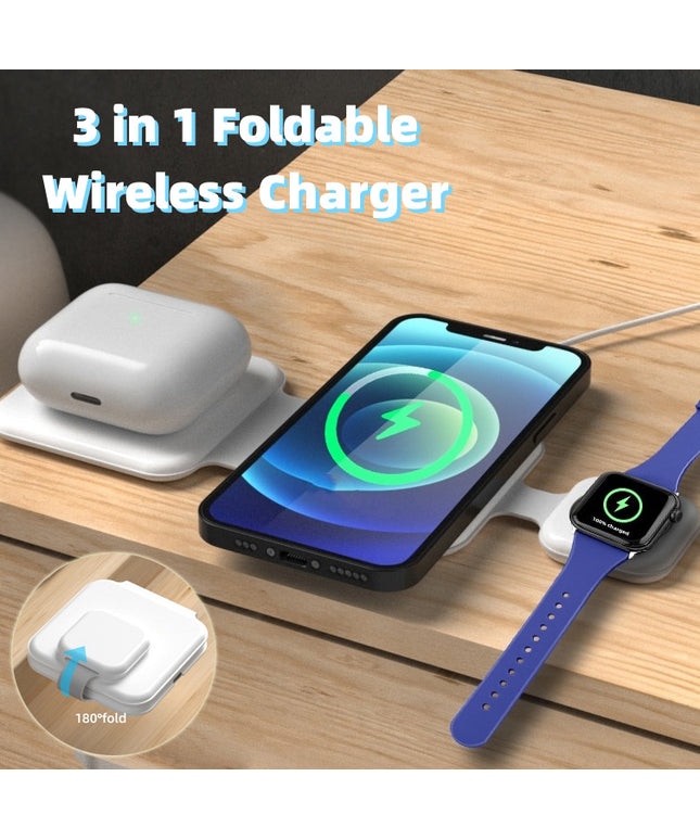 3 In 1 Magnetic Foldable Wireless Charger Charging Station Multi-device Folding Cell Phone Wireless Charger Gadgets