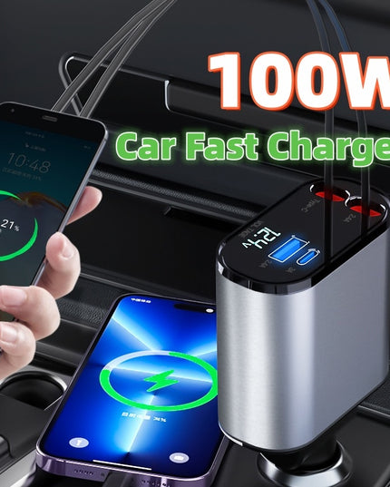 Metal Car Charger 100W Super Fast Charging Car Cigarette Lighter USB And TYPE-C Adapter