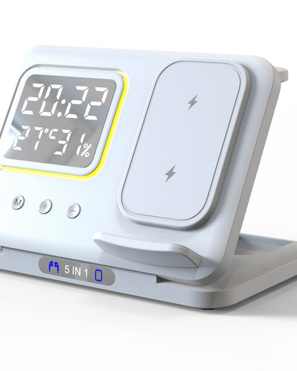 15W Wireless Chargers Stand 5 In1 LED Digital Alarm Clock Fast Charging Dock Station