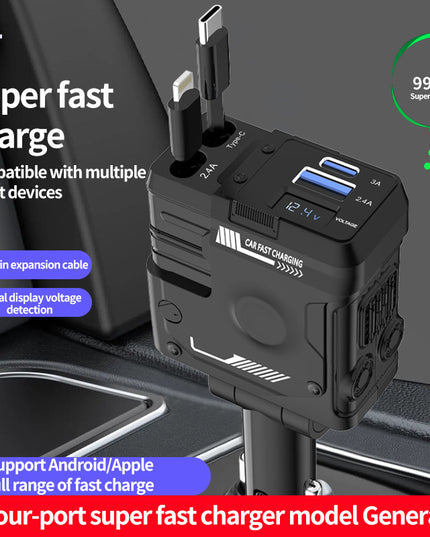 Car Charger Fast Charging And Retractable Four-in-one Cigarette Lighter