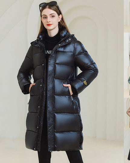 Winter Warm Hooded Coat With Pockets Fashion Simple Long Cotton Jacket Solid Color Outwear Women's Clothing