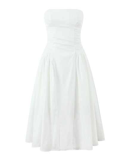 Blue Strapless Slimming Pleated Tight Dress