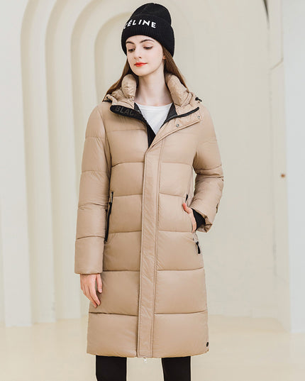 Winter Warm Hooded Coat With Pockets Fashion Simple Long Cotton Jacket Solid Color Outwear Women's Clothing