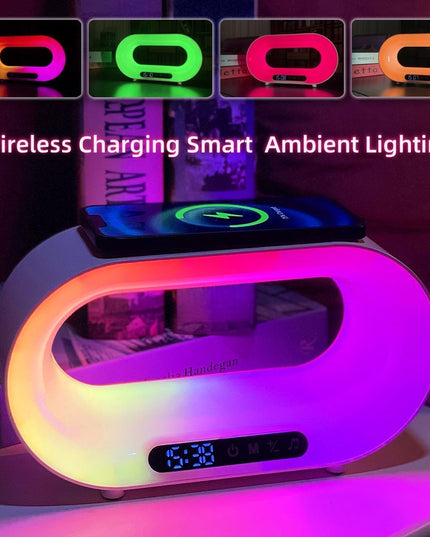 Multi-function 3 In 1 LED Night Light APP Control RGB Atmosphere Desk Lamp Smart Multifunctional Wireless Charger Alarm Clock