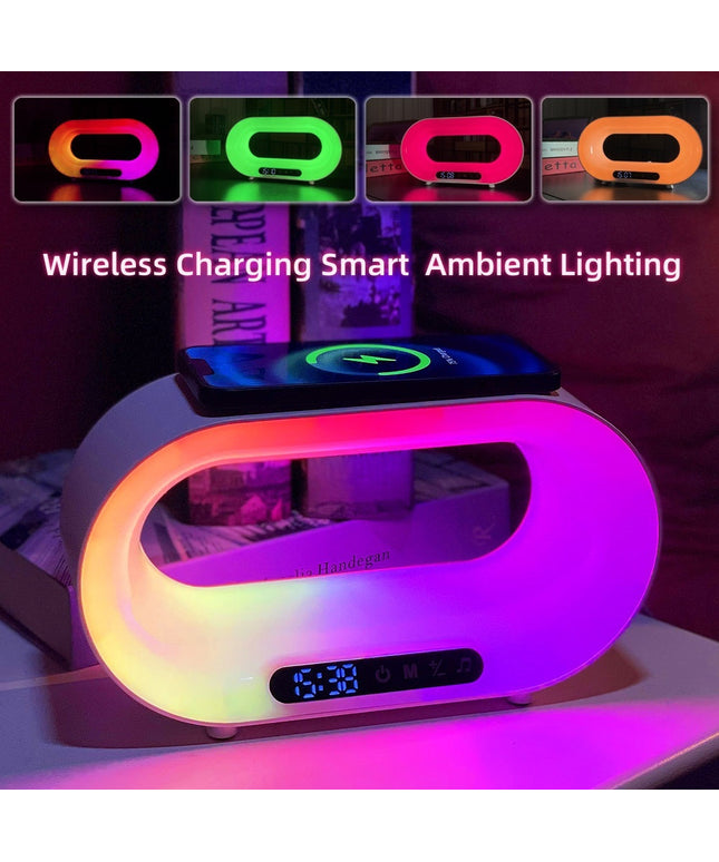 Multi-function 3 In 1 LED Night Light APP Control RGB Atmosphere Desk Lamp Smart Multifunctional Wireless Charger Alarm Clock