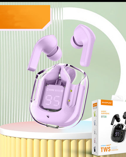 New Mini Transparent Wireless Bluetooth Headset Digital Display ENC Noise Reduction True Wireless Sports Music
