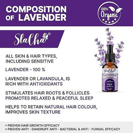 Slacha Lavender Essential Oil | 100% Pure & Natural | Clinically Tested | Steam Distilled | For Hair, Skin & Relaxation | 15ML  (BUY 1 GET 1 FREE)