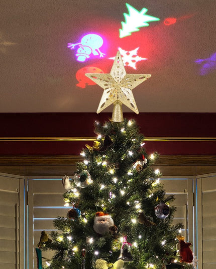 Christmas Tree Top Light Star Snowflake Shape LED Laser Projector Lights Christmas Tree Ornament